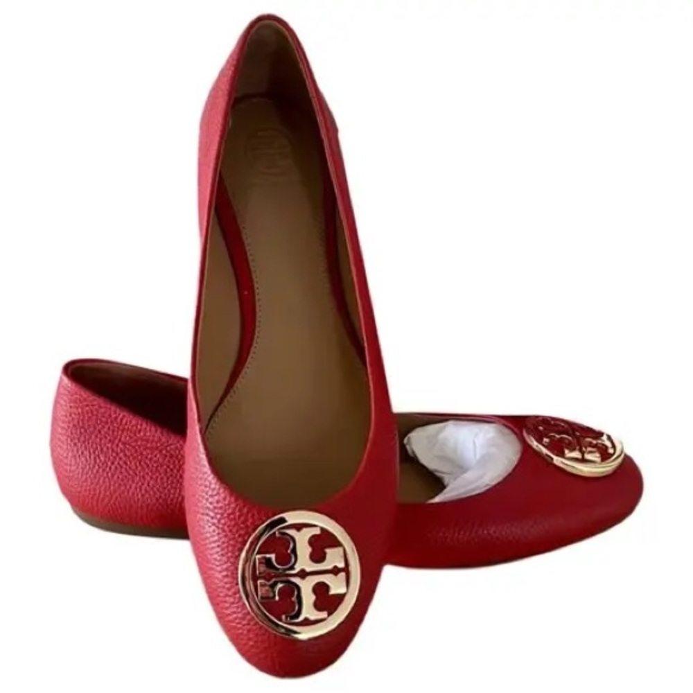 Tory Burch Red Flats with Gold Logo
